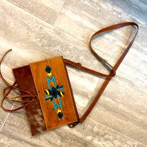 Hand painted leather and cowhide crossbody